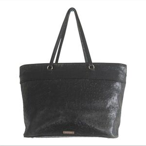 Kate Spade Ostrich Leather Travel Tote Handbag Women Black Pebbled Bow Large